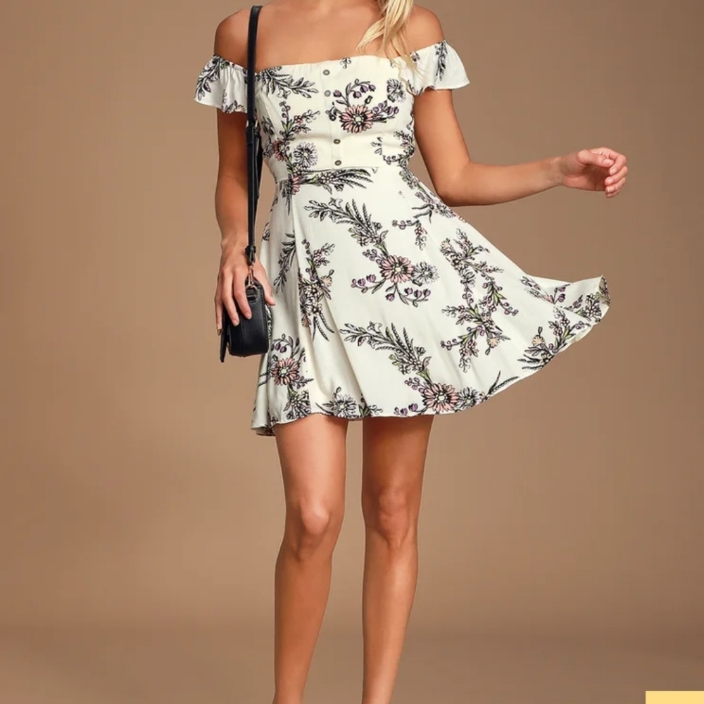 One Sweet Day Cream Floral Print Off-the-Shoulder Dress -Offers welcome! 😊
